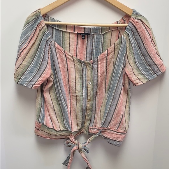 2/$30 DREW Anthro Linen Pastel Rainbow Stripe Top - Picture 2 of 8